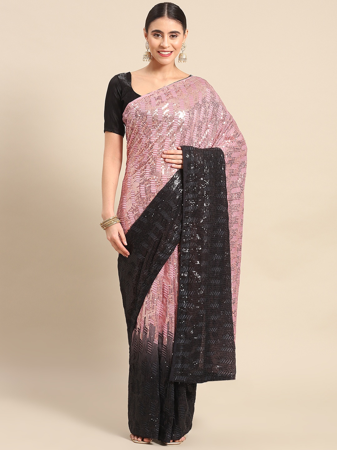

Mitera Embellished Sequinned Georgette Saree, Mauve