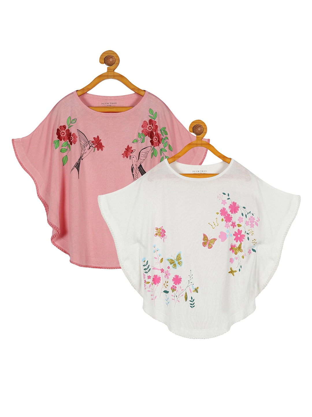 

PLUM TREE Girls Pack of 2 Floral Printed Kaftan Top, White