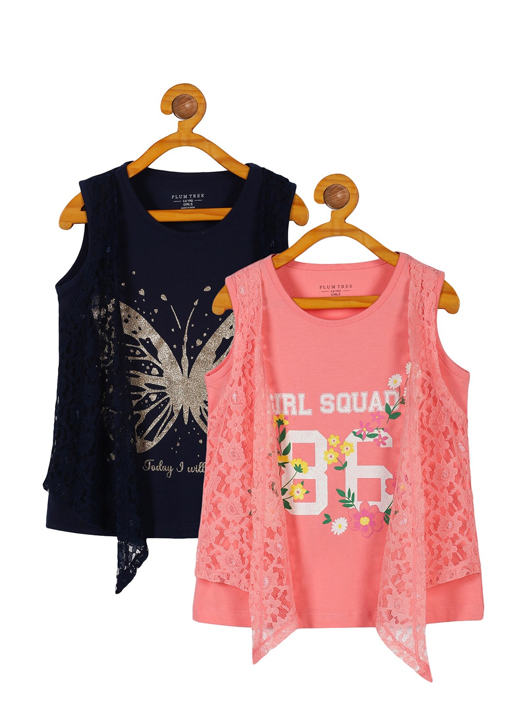 

PLUM TREE Girls Pack of 2 Print Layered Tops, Coral