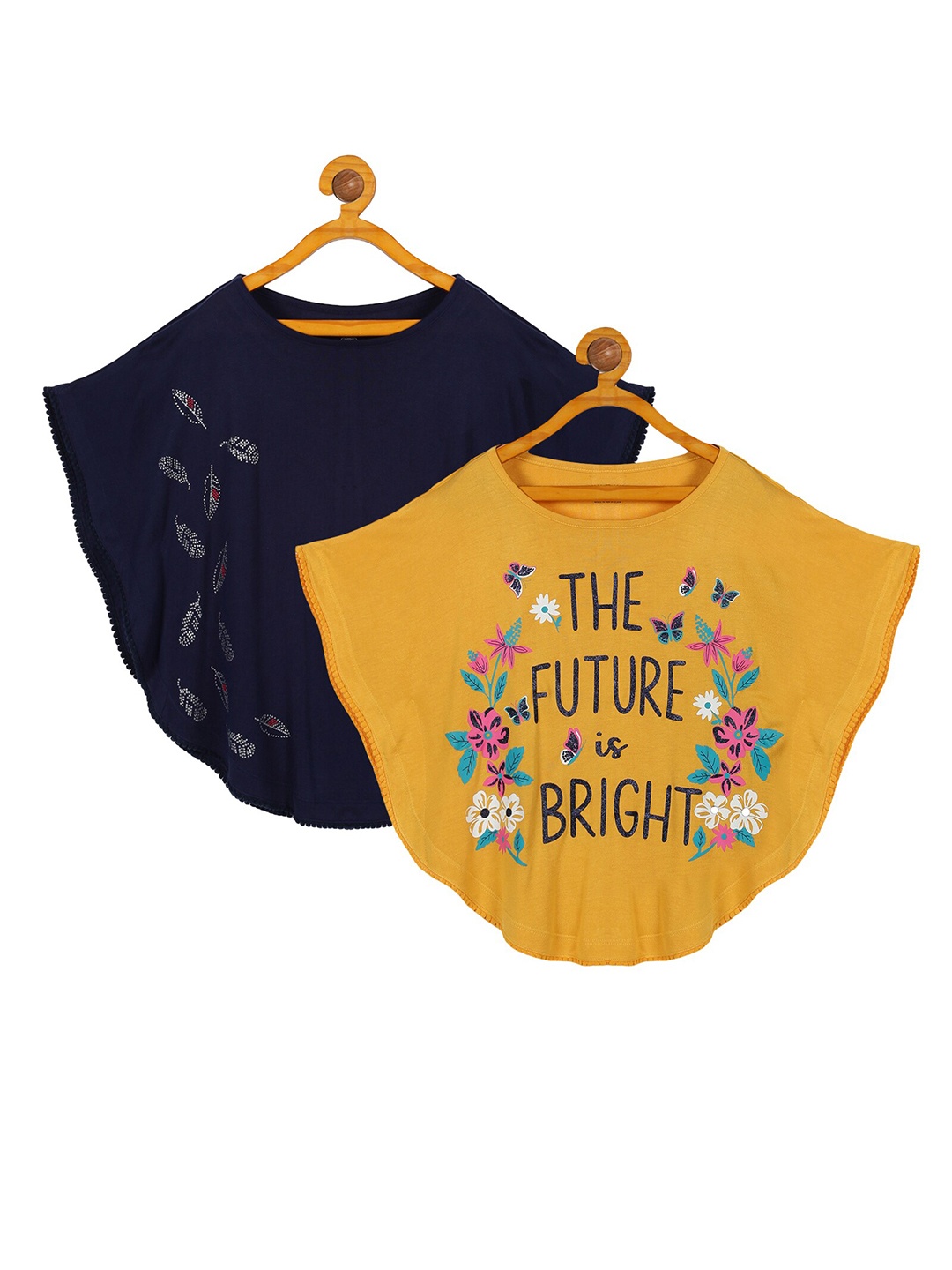 

PLUM TREE Girls Pack of 2 Print Kaftan Tops, Navy blue