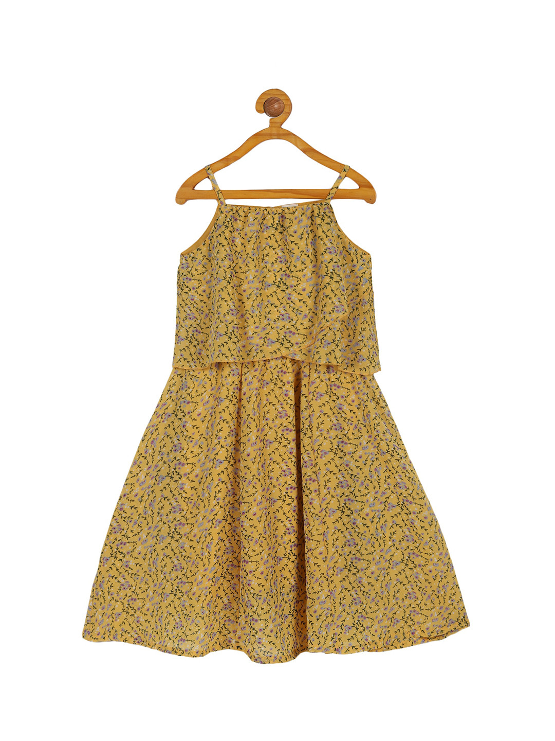 

PLUM TREE Yellow Floral Net Dress