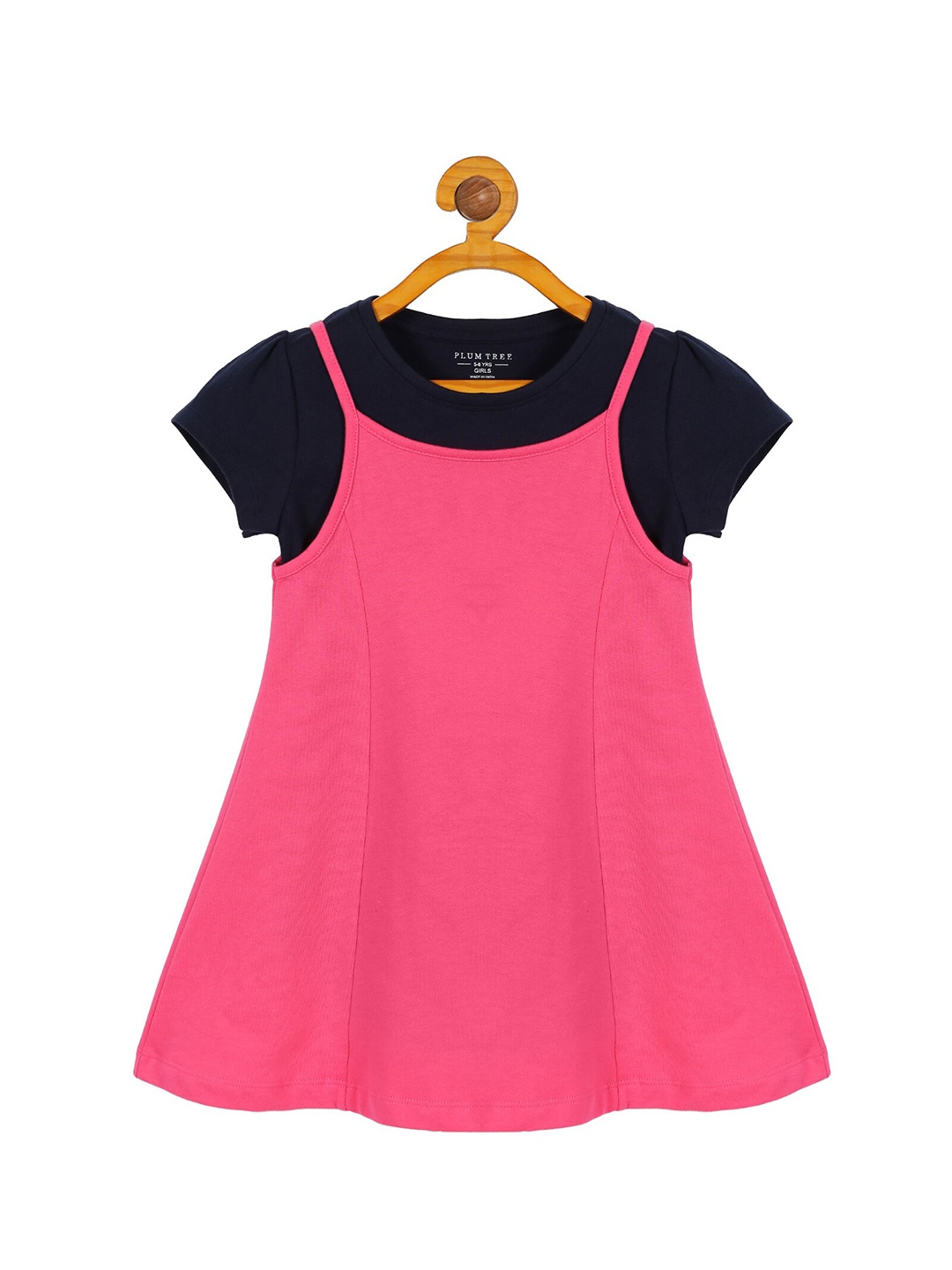 

PLUM TREE Girls Navy Blue & Pink Printed Top With Dress