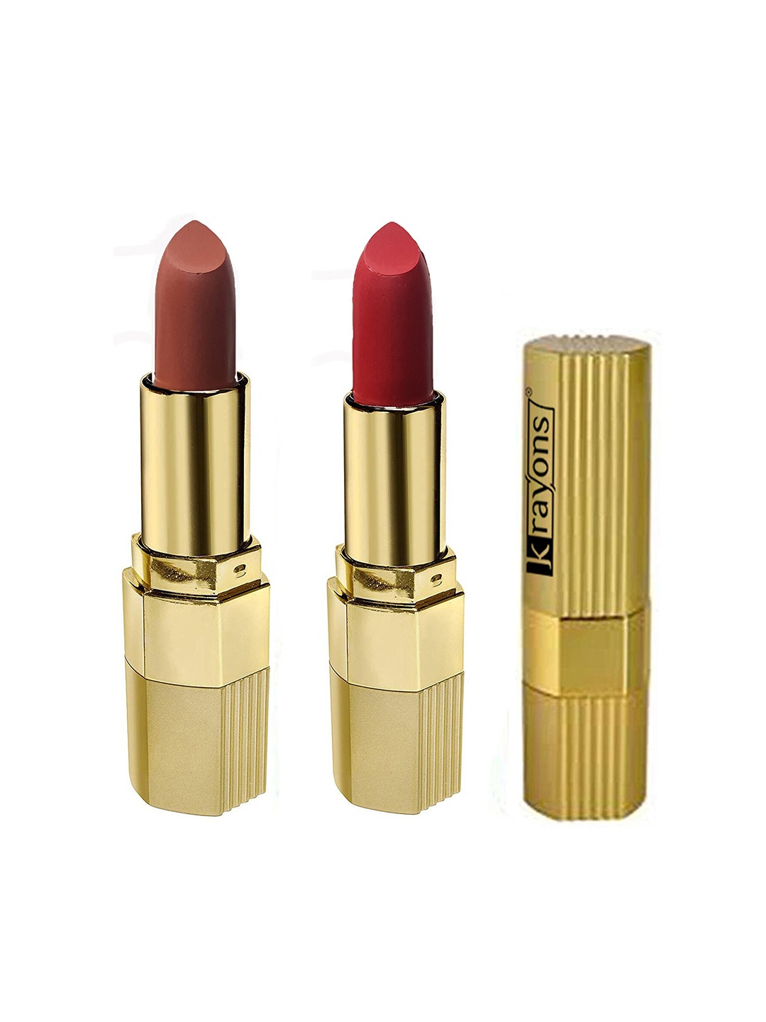 

krayons Set of 2 Desire Matte Lipstick 3.5 g each - Caramel Brown 301 & Scarlet Red 303