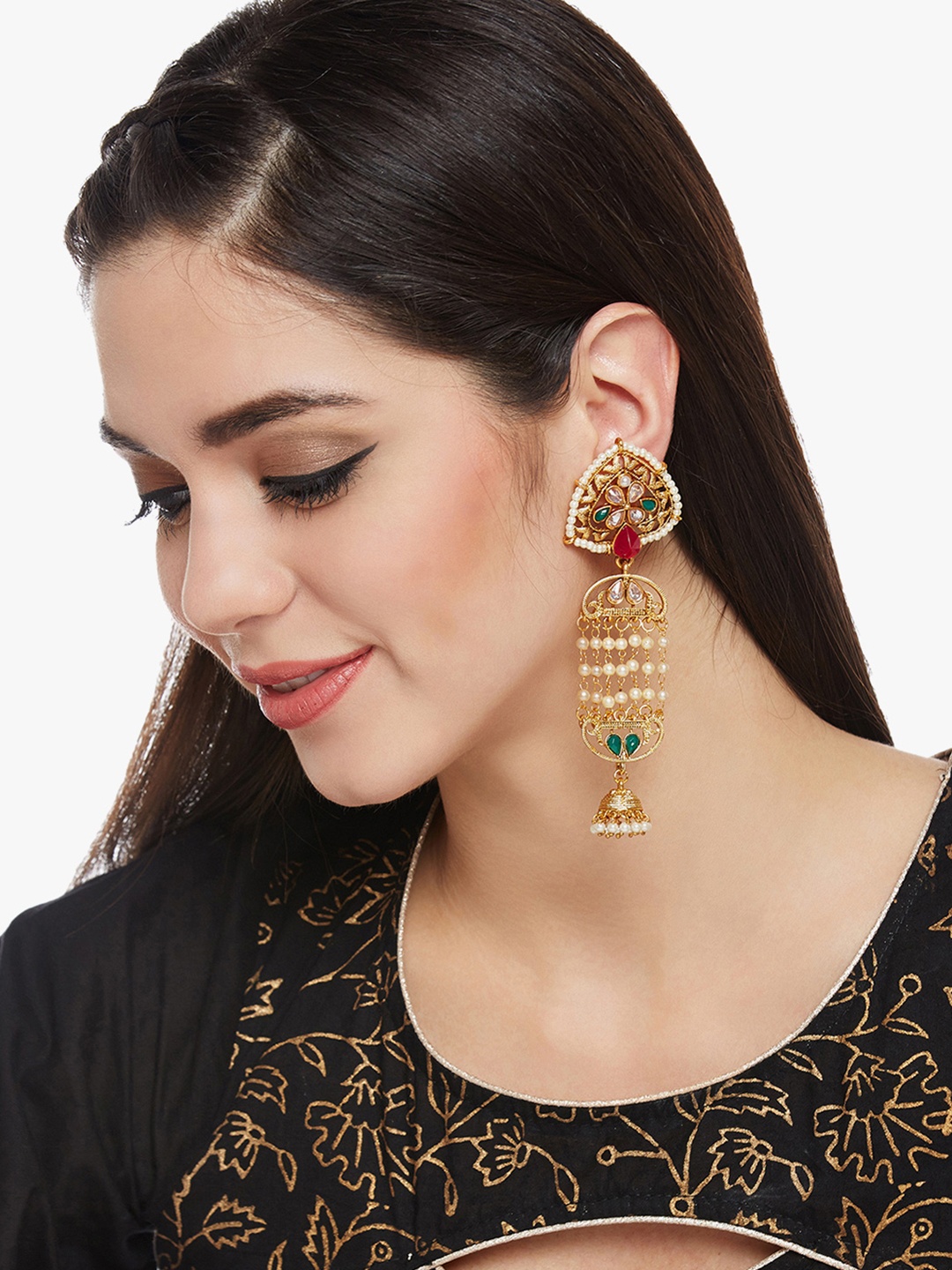 

PANASH Gold-Toned & Green Contemporary Drop Earrings