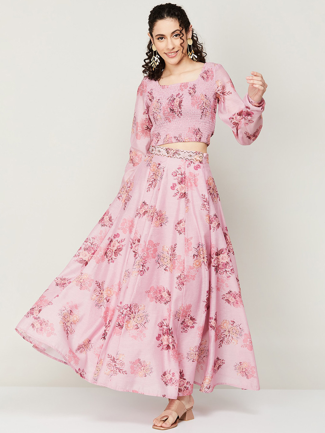 

Melange by Lifestyle Women Printed Top With Skirt, Pink