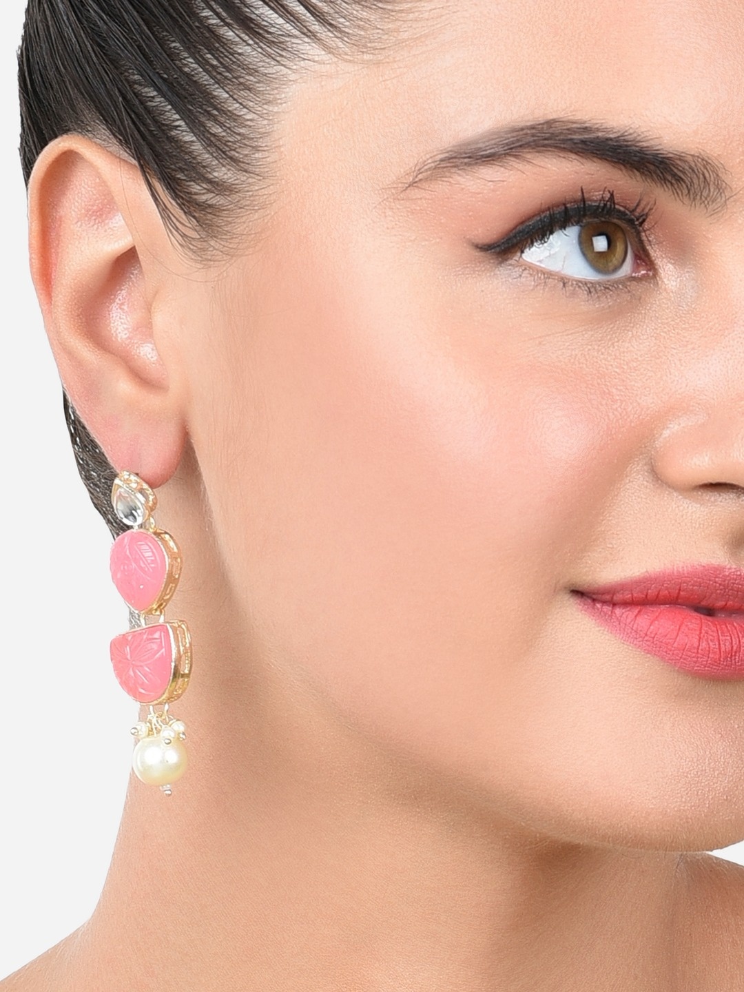 

Zaveri Pearls Contemporary Drop Earrings, Pink