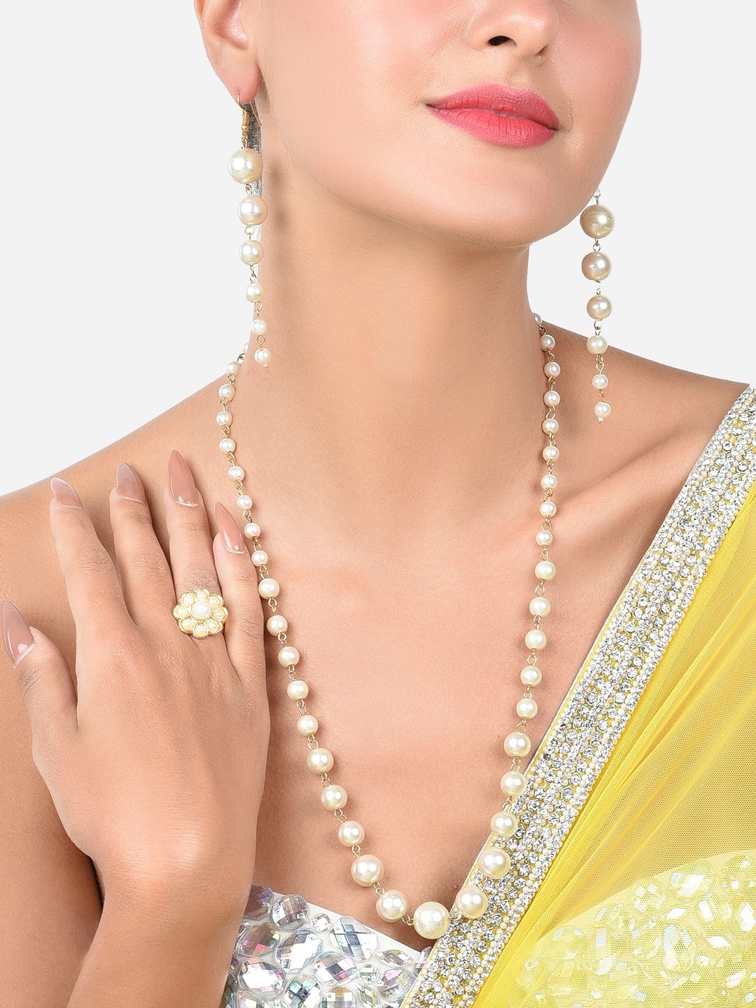 

Zaveri Pearls Gold-Plated Pearls Studded & Beaded Jewellery Set