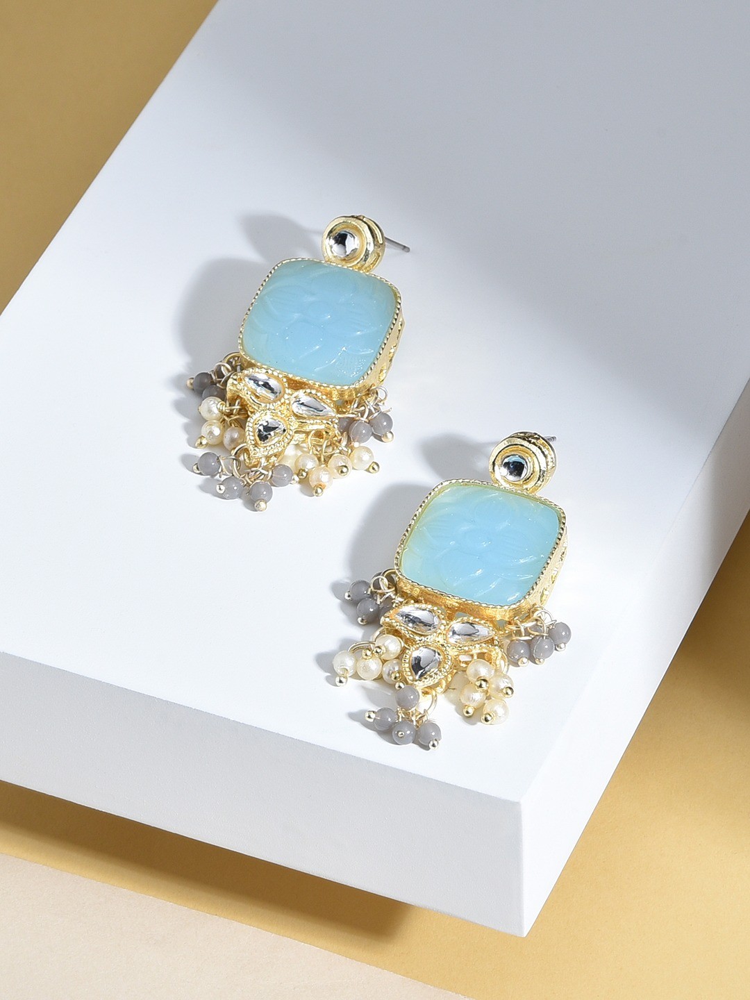 

Zaveri Pearls Gold-Plated Geometric Drop Earrings, Turquoise blue