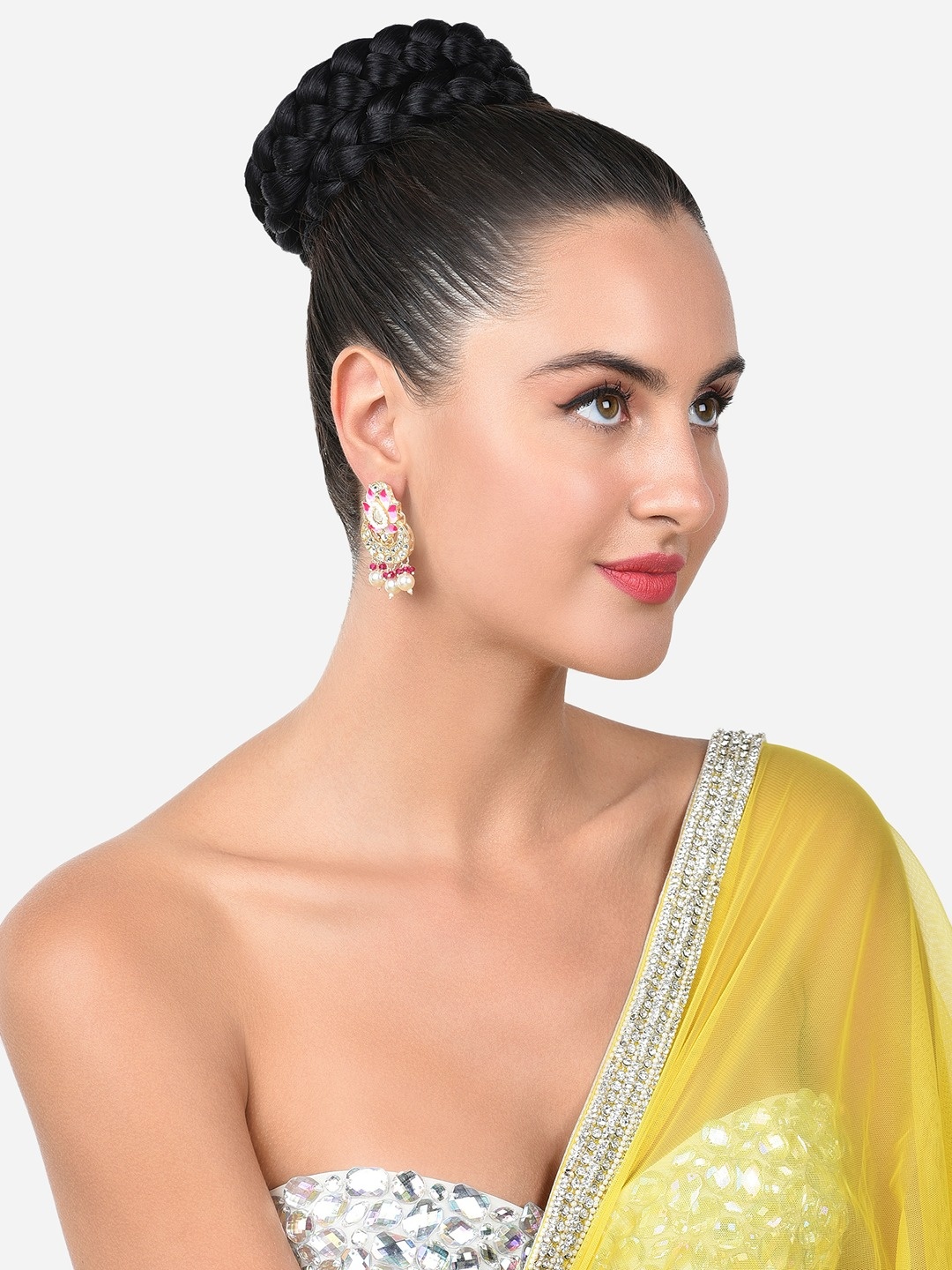 

Zaveri Pearls Gold-Plated Contemporary Drop Earrings, Pink
