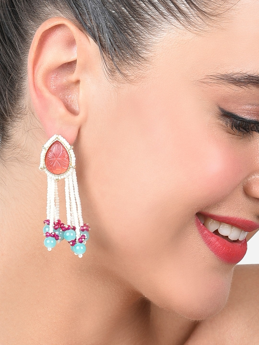 

Zaveri Pearls Gold-Plated Contemporary Drop Earrings, White