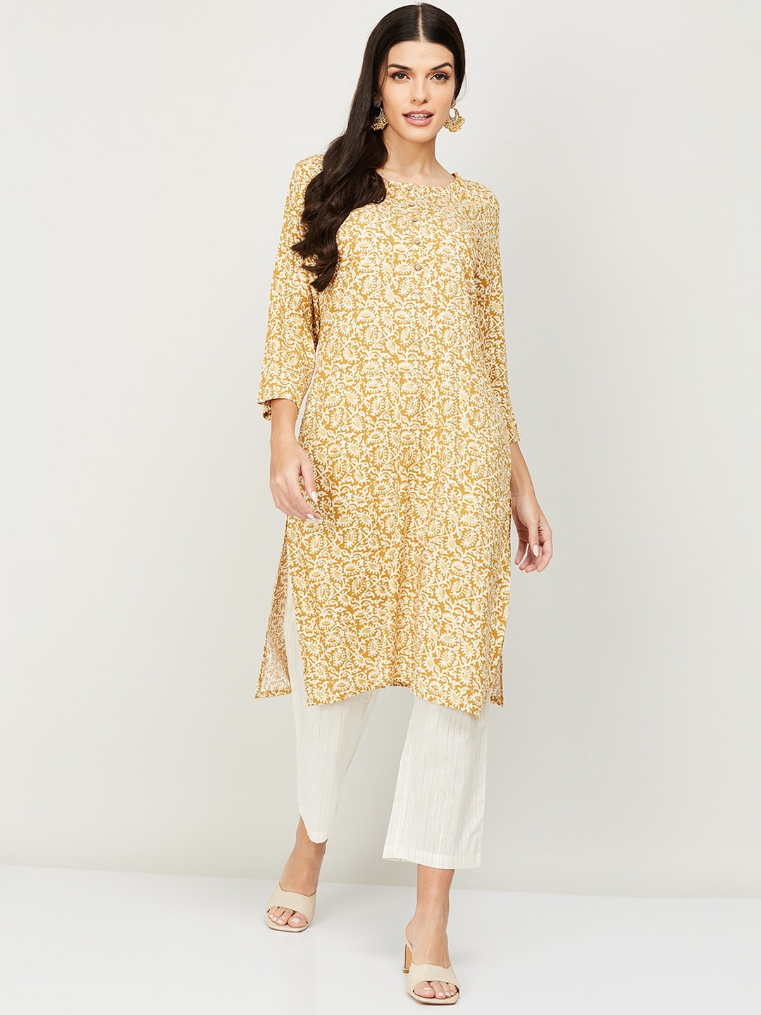 

Melange by Lifestyle Ethnic Motifs Printed Kurta, Mustard