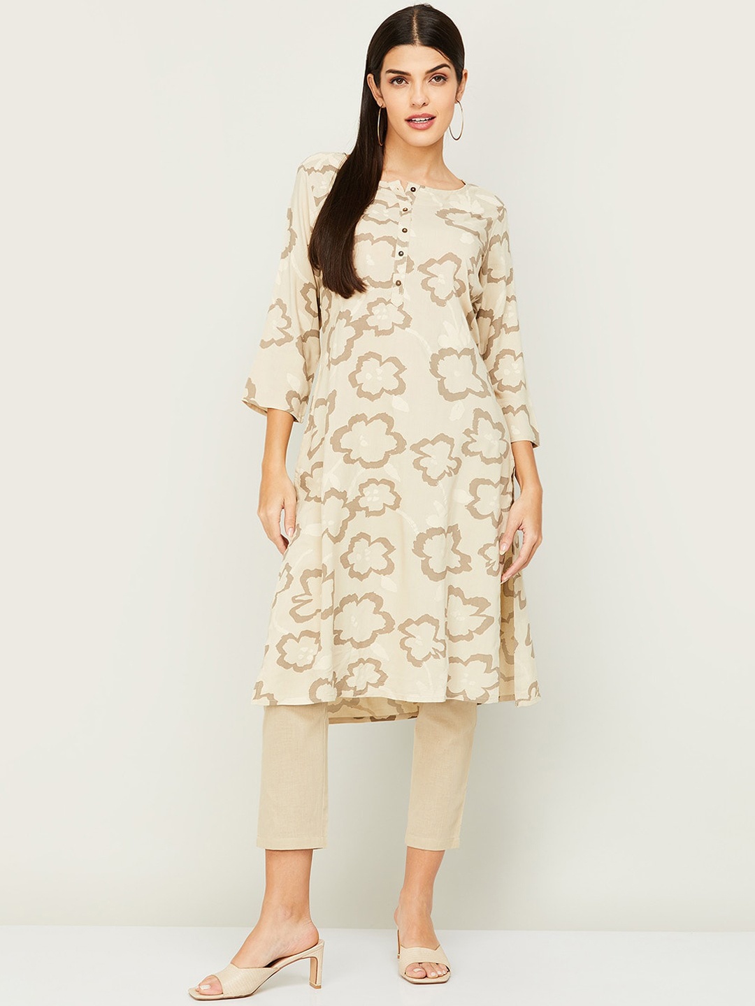 

Melange by Lifestyle Women Beige Floral Printed Kurta