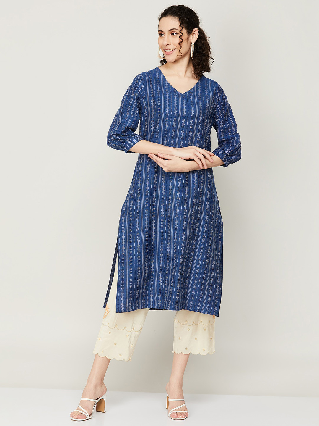 

Melange by Lifestyle Women Cotton Striped Kurta, Blue