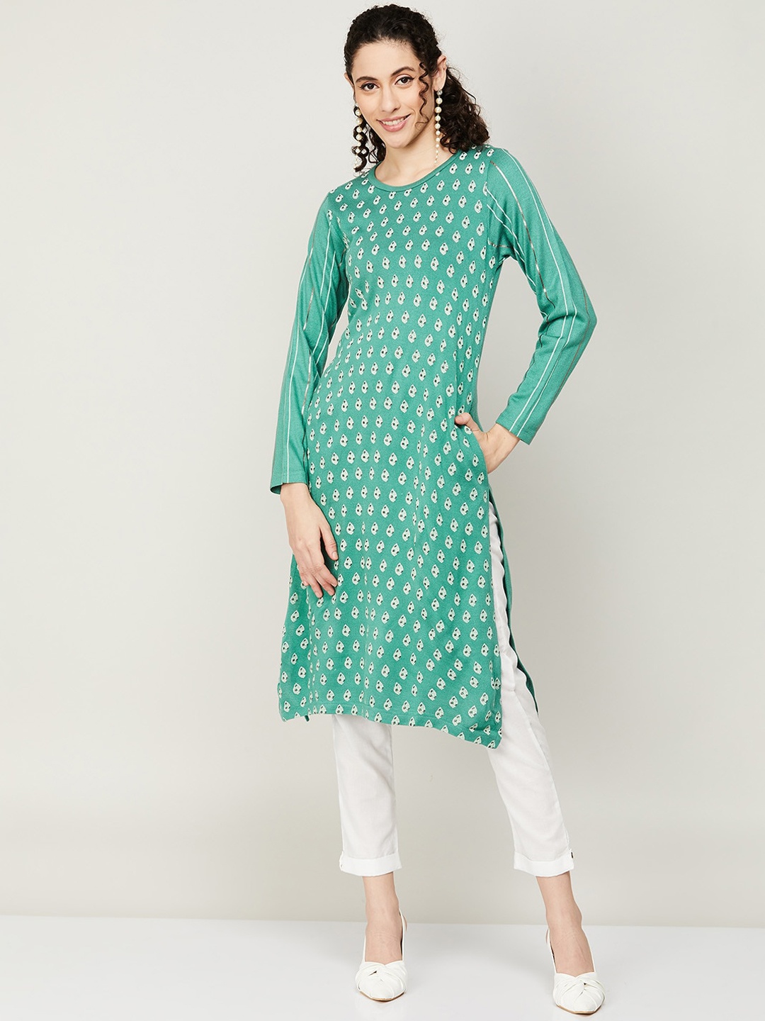 

Melange by Lifestyle Floral Printed Acrylic Kurta, Green