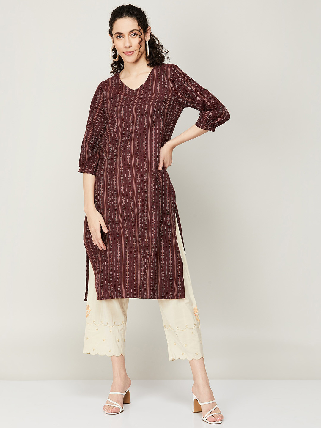 

Melange by Lifestyle Women Cotton Printed Kurta, Maroon