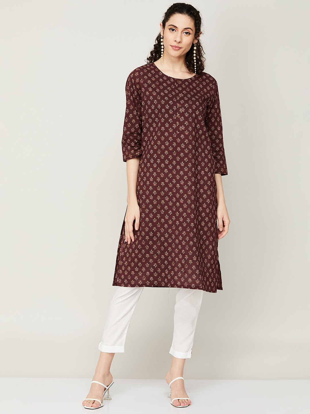 

Melange by Lifestyle Ethnic Motifs Printed Cotton Kurta, Red