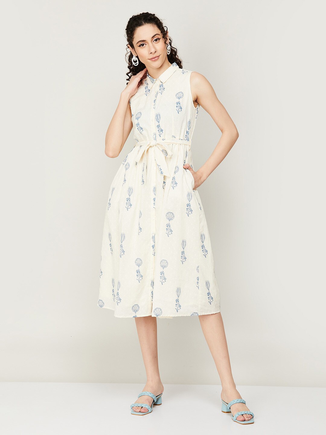 

Colour Me by Melange Cotton Floral Midi Dress, Off white