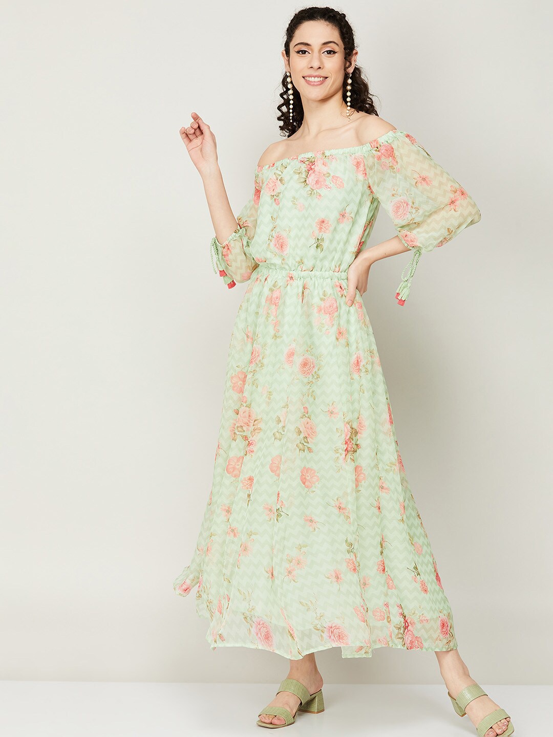 

Melange by Lifestyle Floral Off-Shoulder Maxi Dress, Green