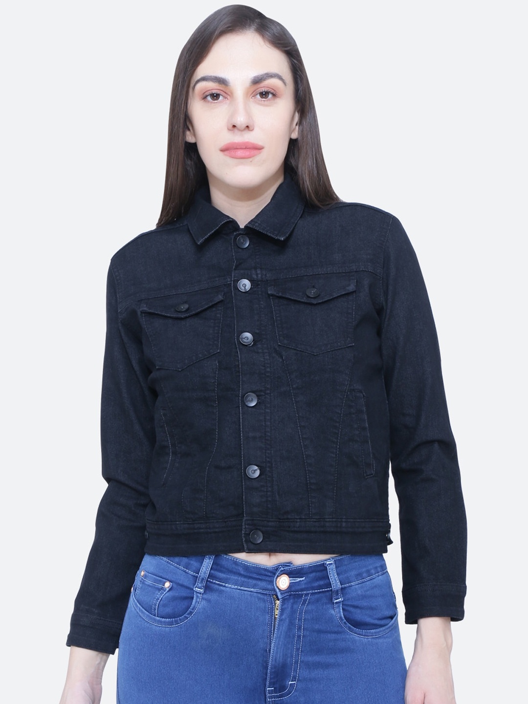 

FCK-3 Women Washed Crop Denim Jacket, Black