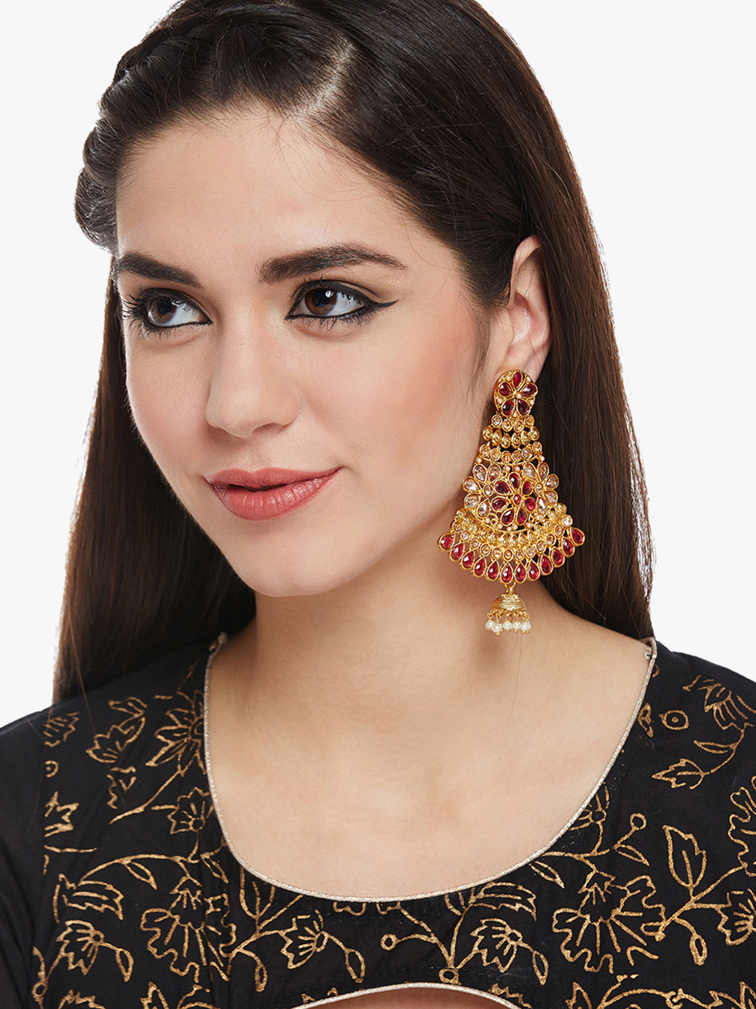 

PANASH Gold-Plated & Red Contemporary Drop Earrings