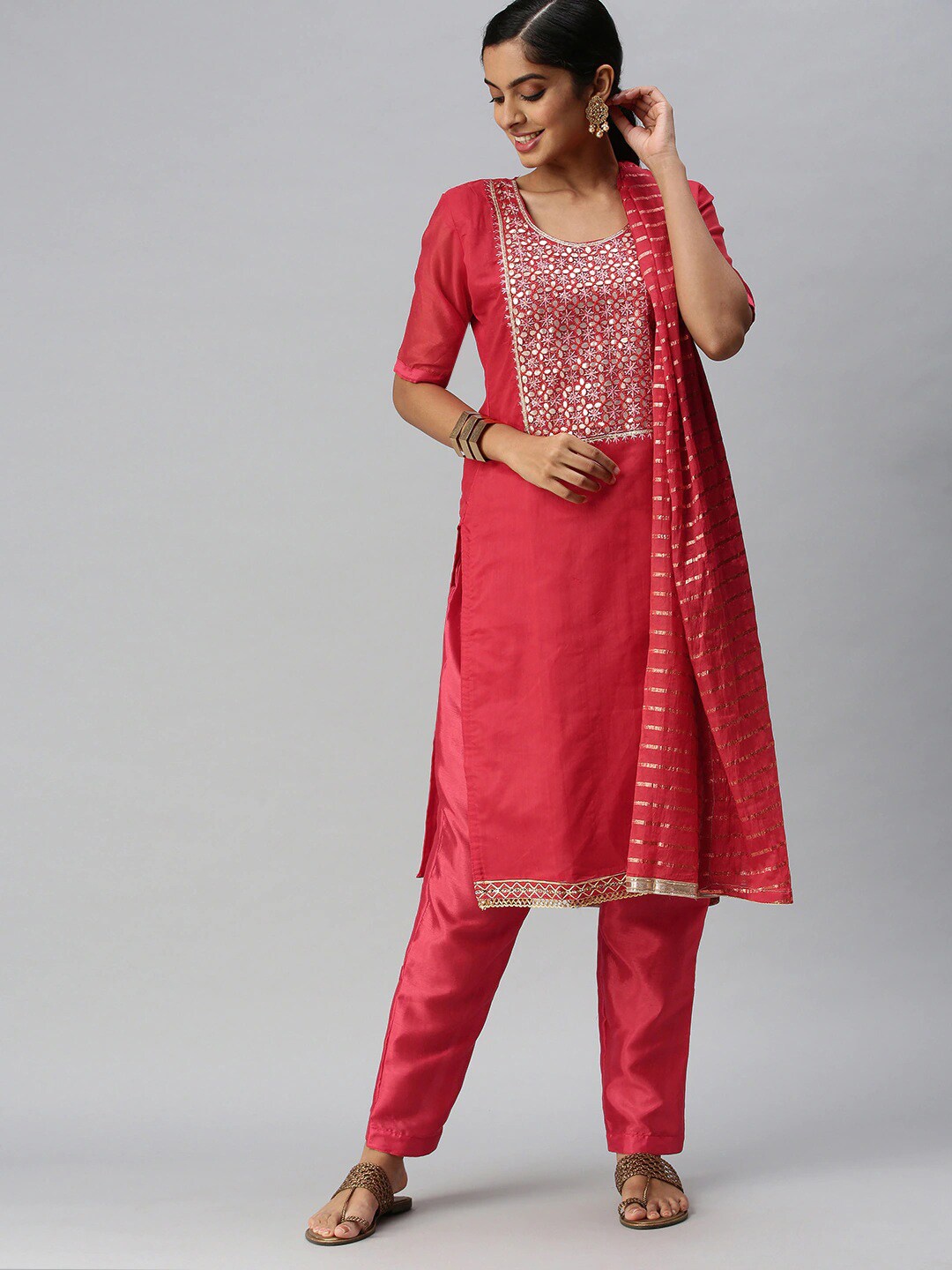 

KALINI Unstitched Dress Material, Red