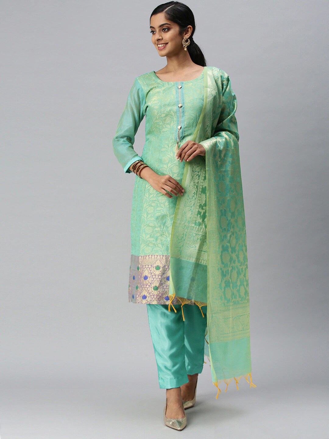 

KALINI Unstitched Dress Material, Green