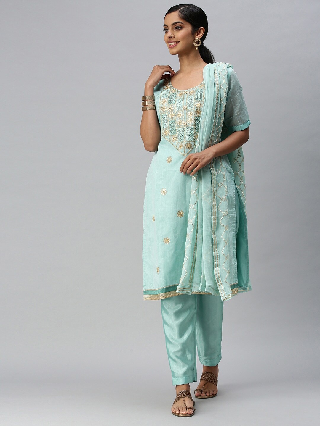 

KALINI Unstitched Dress Material, Sea green