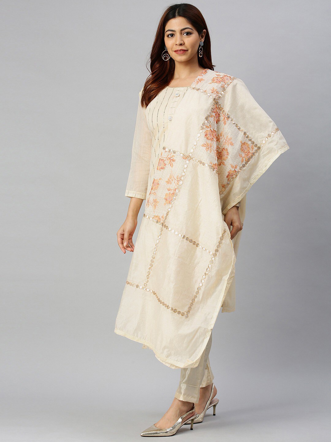 

KALINI Unstitched Dress Material, Beige