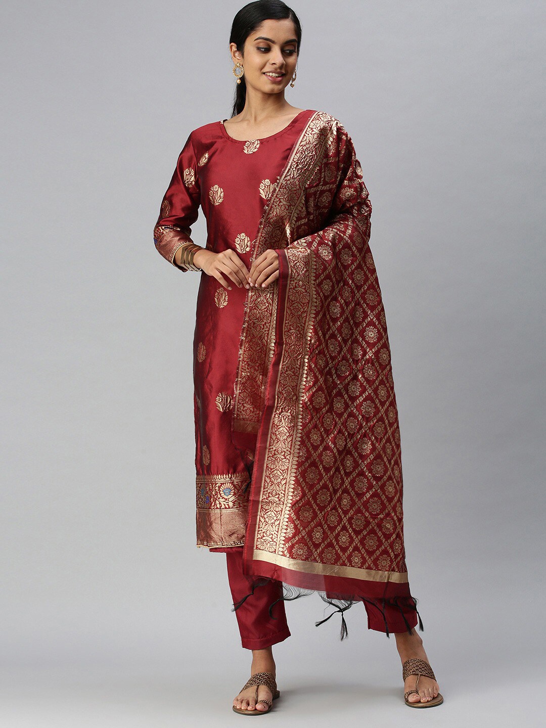 

KALINI Unstitched Dress Material, Magenta