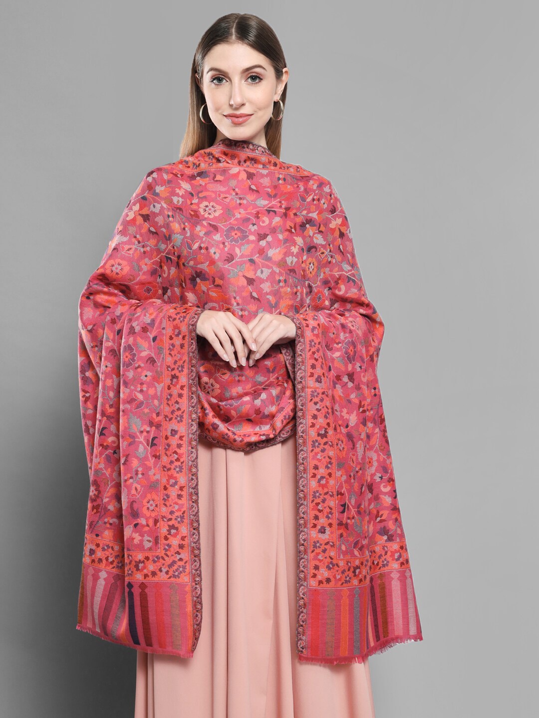 

Zamour Woven-Design Pure Wool Soft Shawl, Magenta