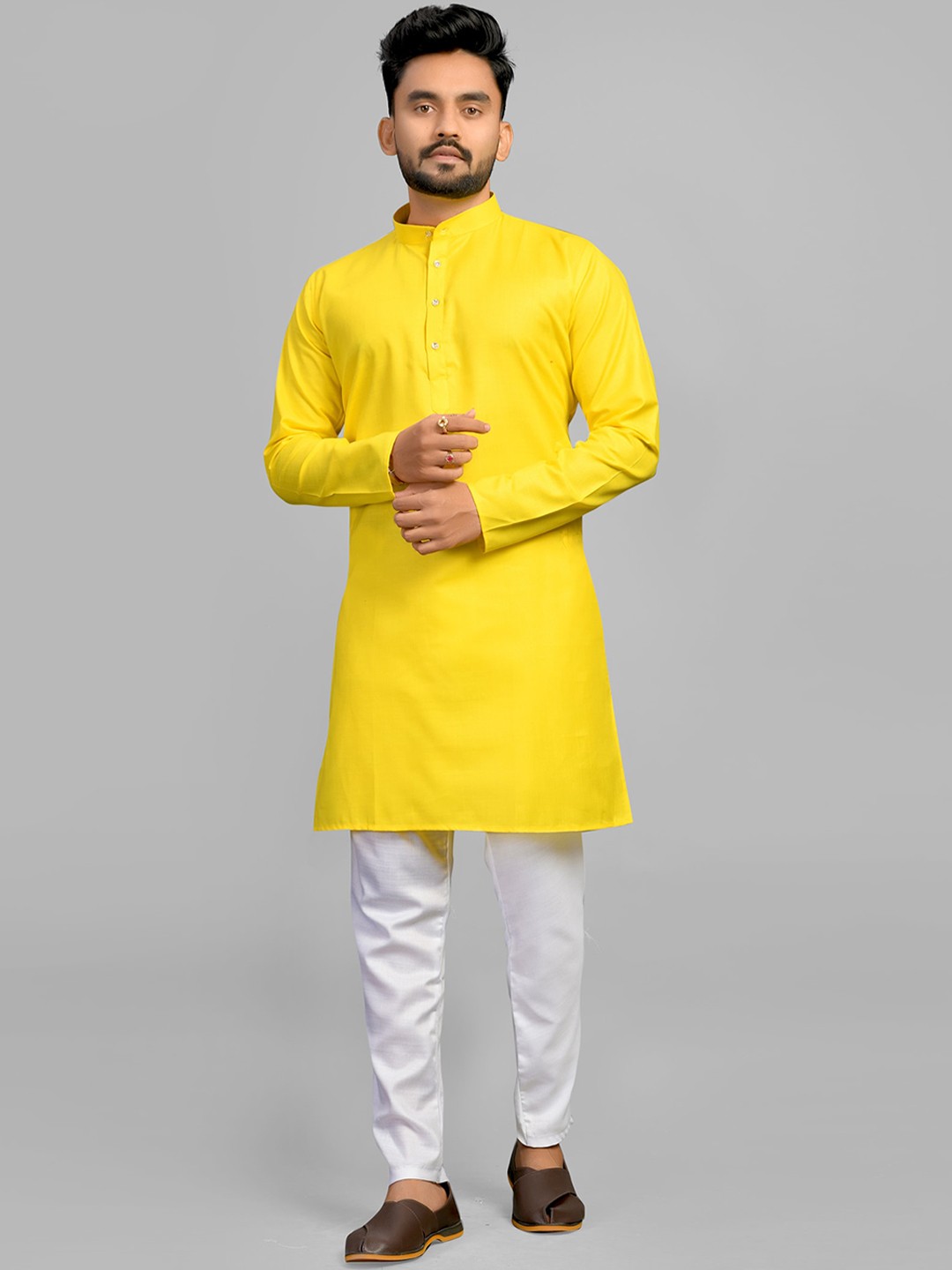 

Fashion FRICKS Men Yellow Thread Work Kurta