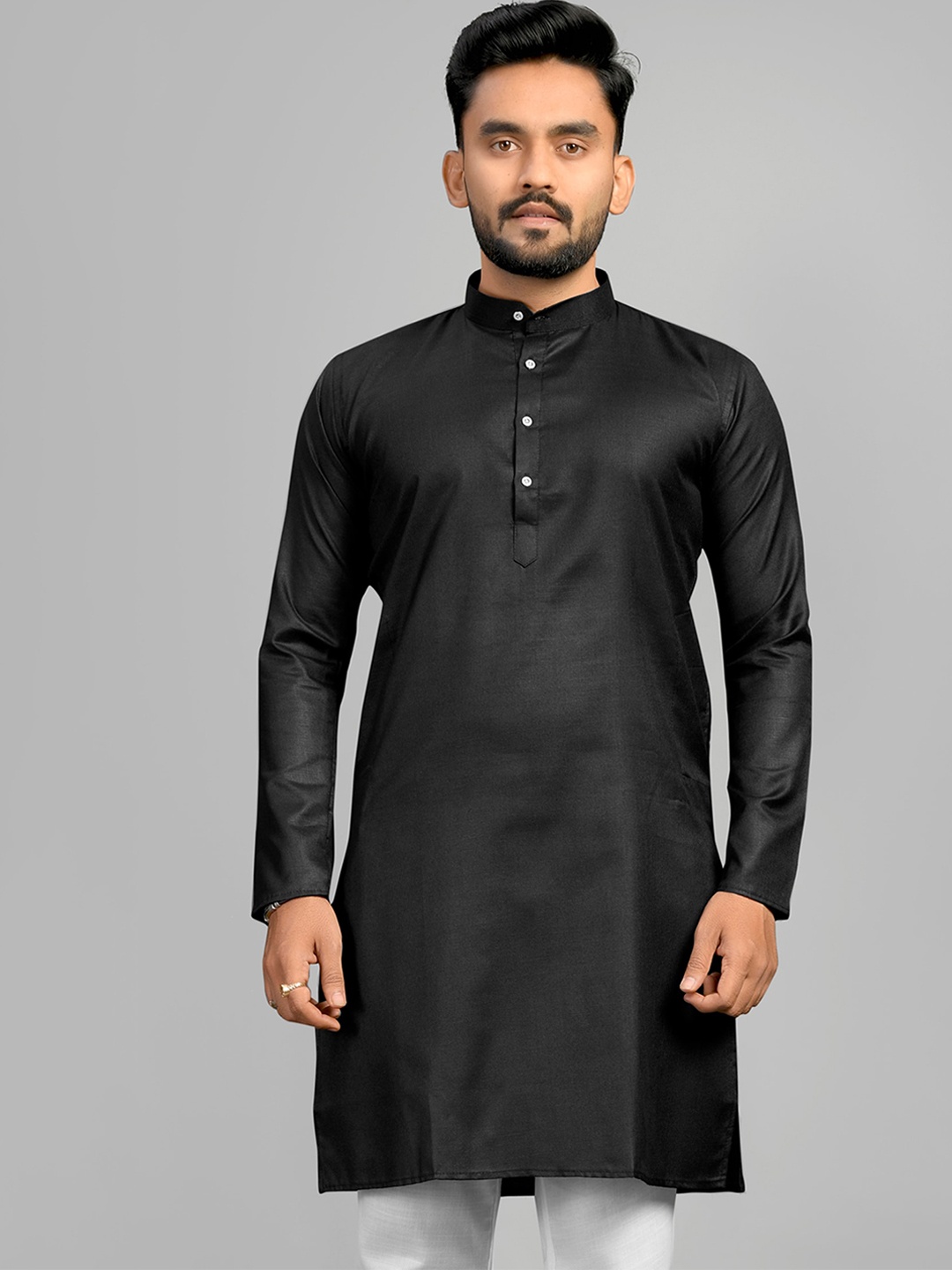 

Fashion FRICKS Men Mandarin Collar Kurta, Black