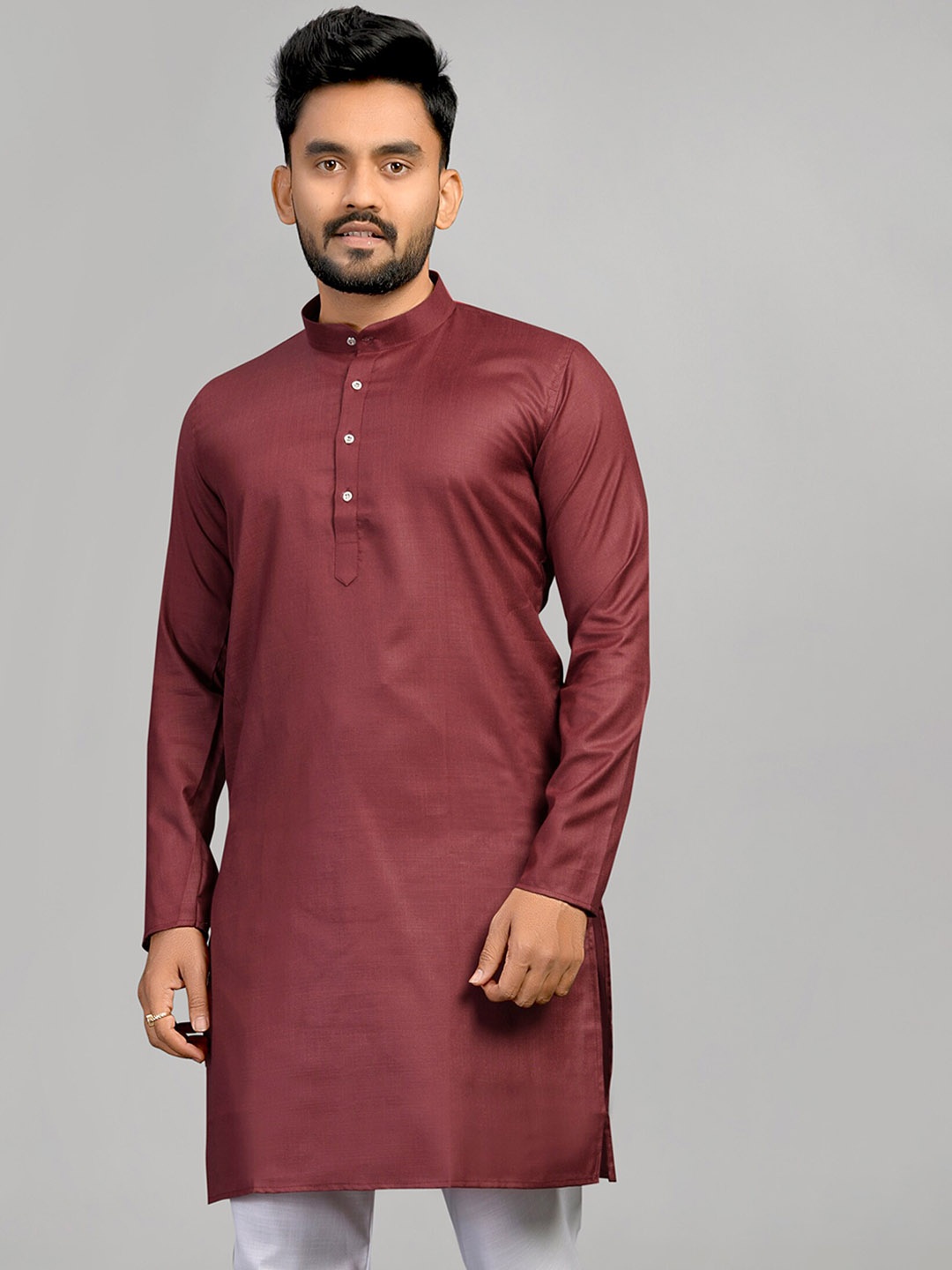 

Fashion FRICKS Men Mandarin Collar Kurta, Maroon