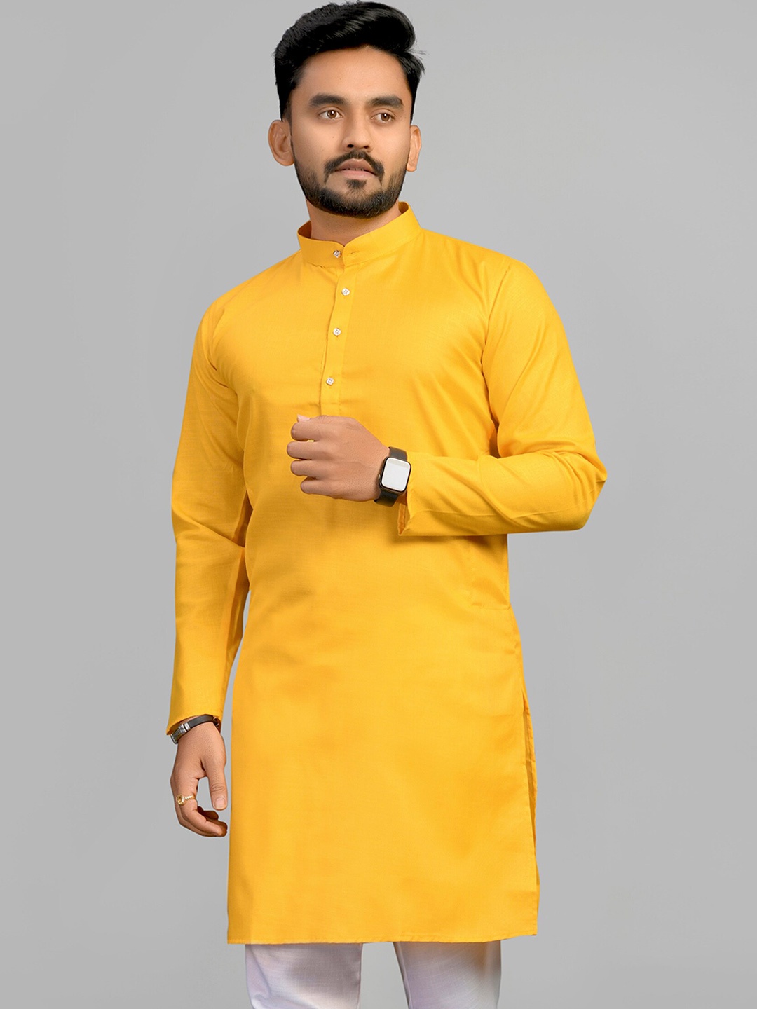 

Fashion FRICKS Men Mandarin Collar Kurta, Mustard