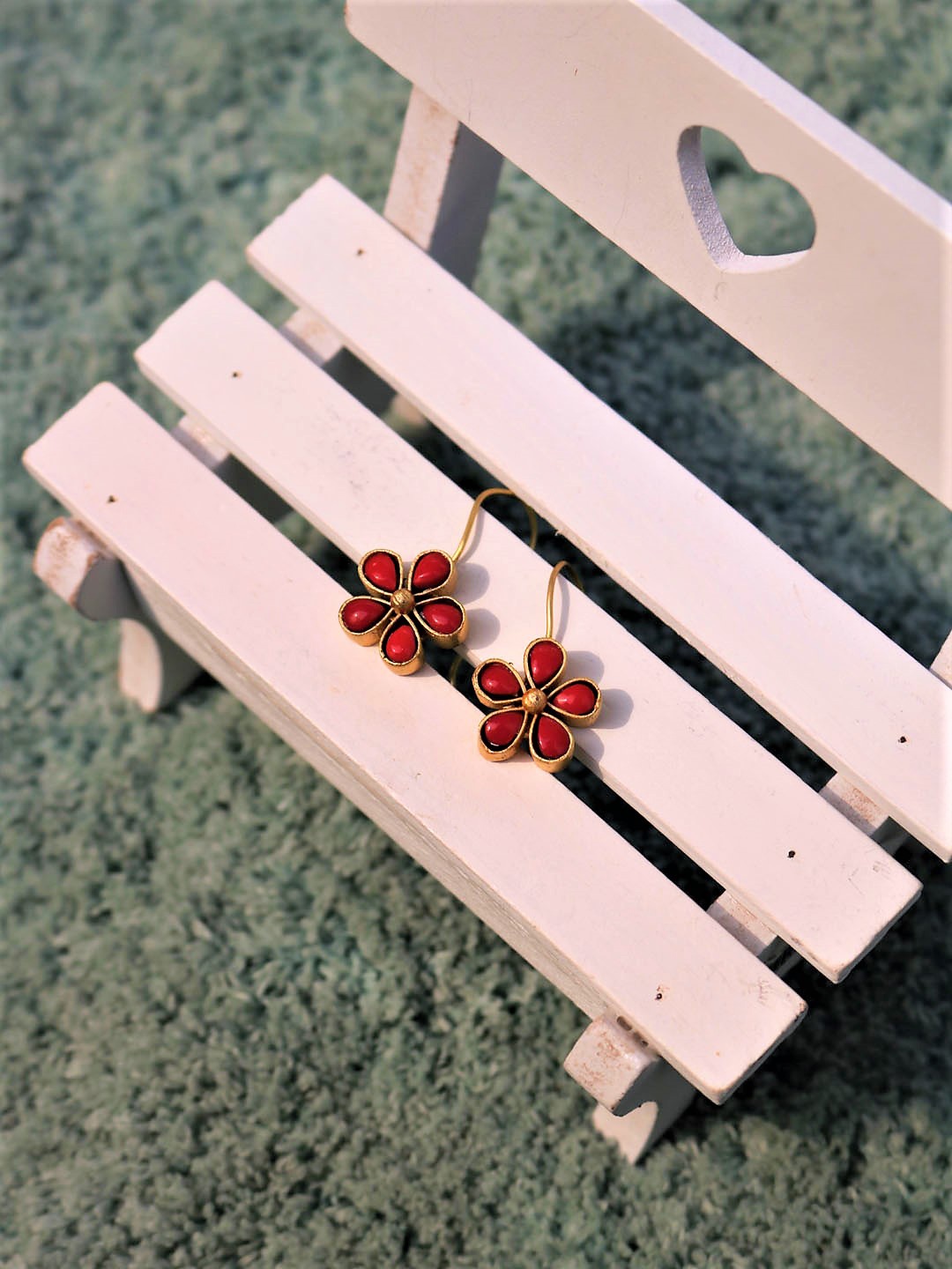 

PANASH Gold-Plated & Red Floral Drop Earrings