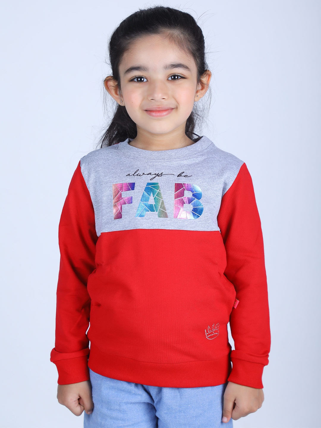 

3PIN Girls Cotton Printed Sweatshirt, Red