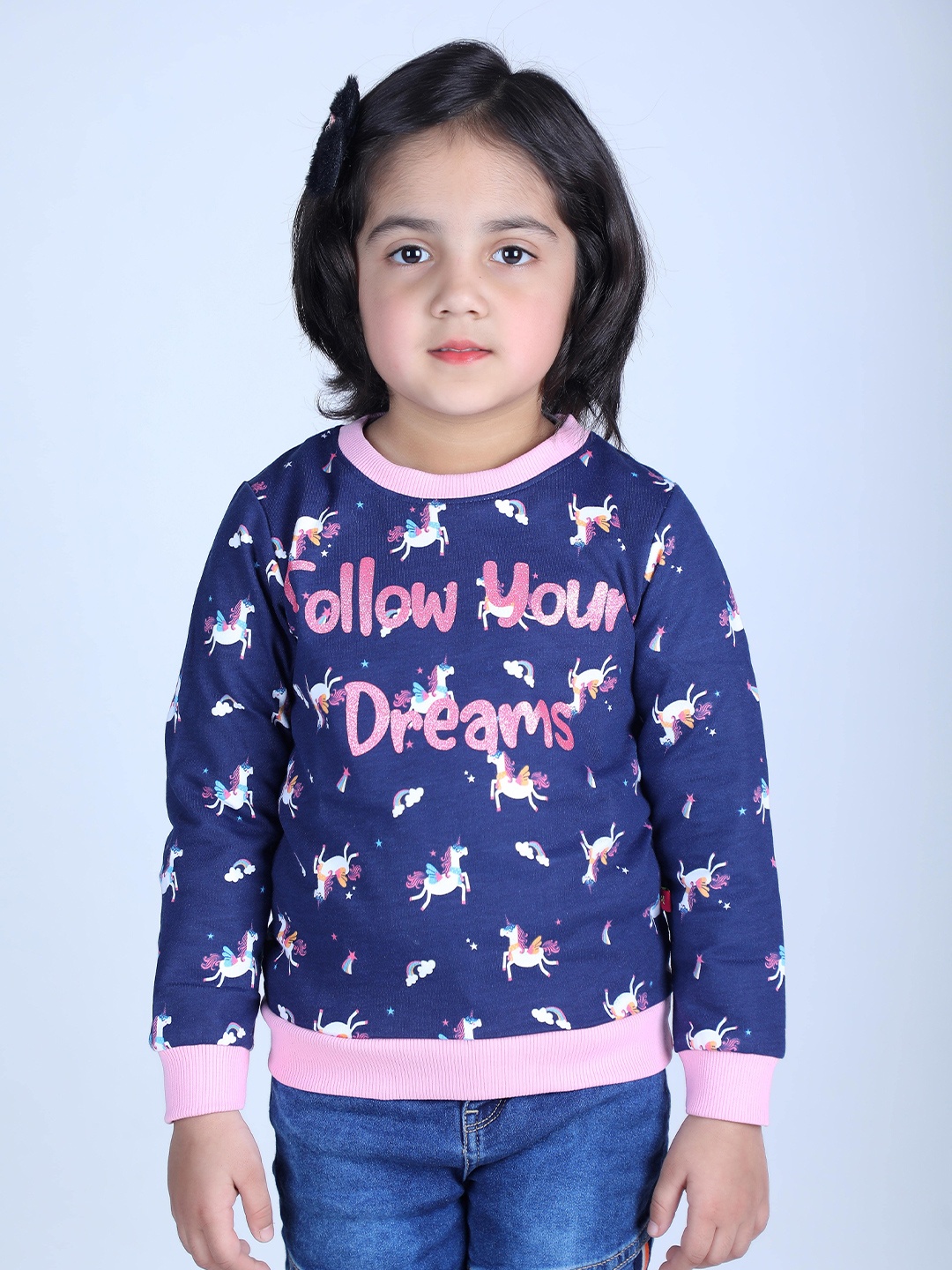 

3PIN Girls Navy Cotton Printed Sweatshirt, Navy blue