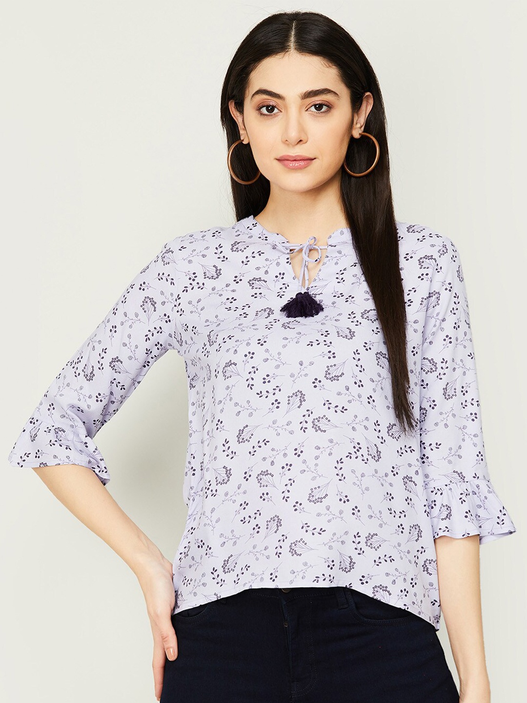 

Fame Forever by Lifestyle Floral Print Tie-Up Neck Top, Purple