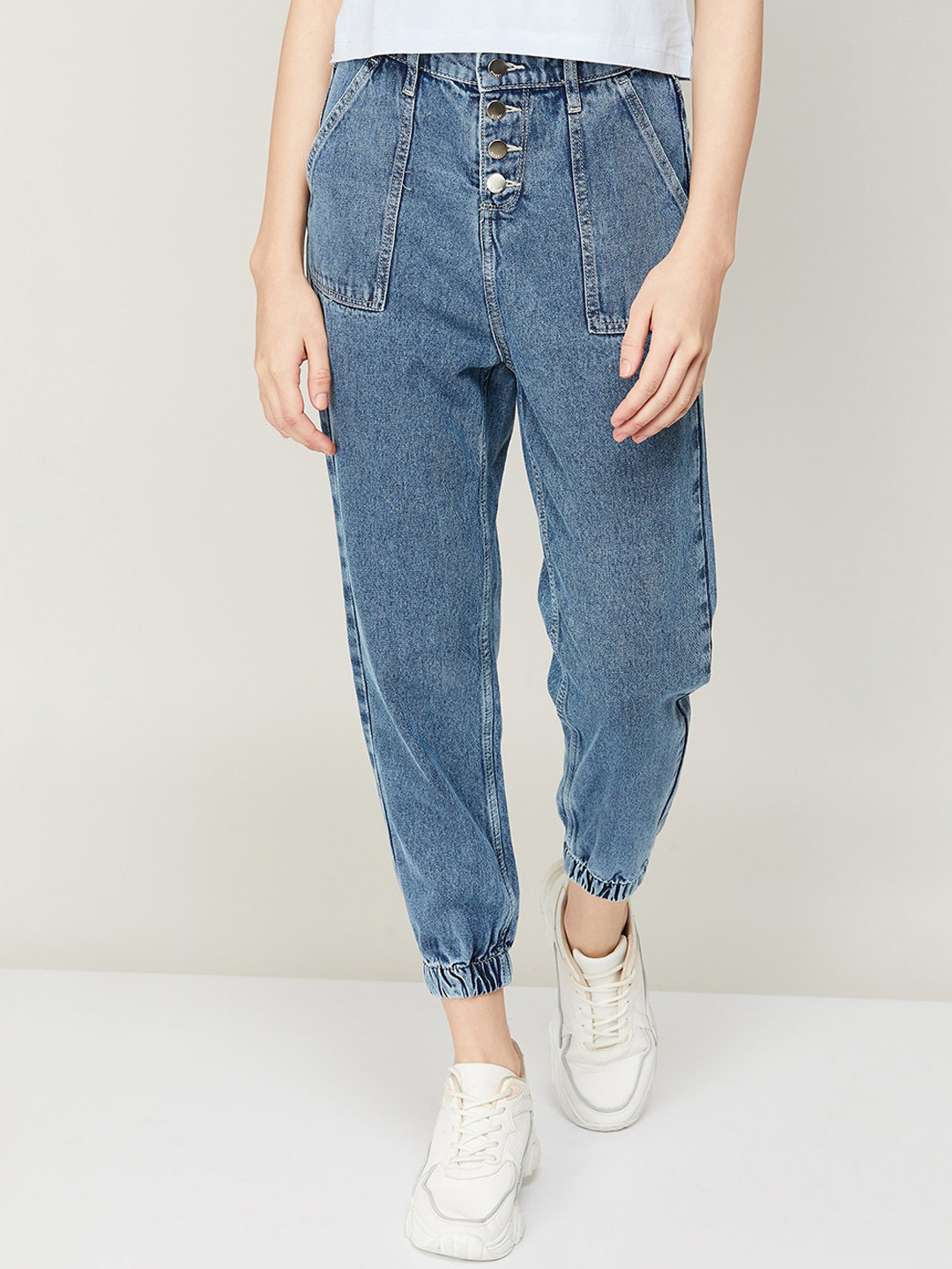 

Ginger by Lifestyle Women Clean Look Jogger Cotton Jeans, Blue