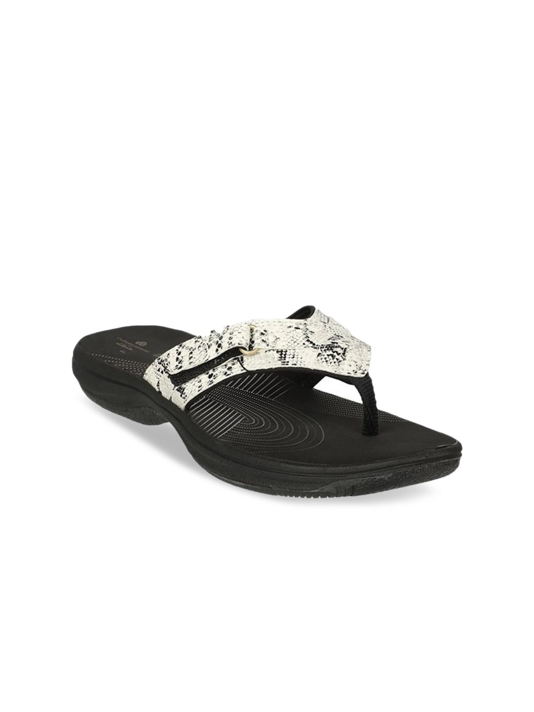 

Clarks Women Printed T-Strap Flats, Black