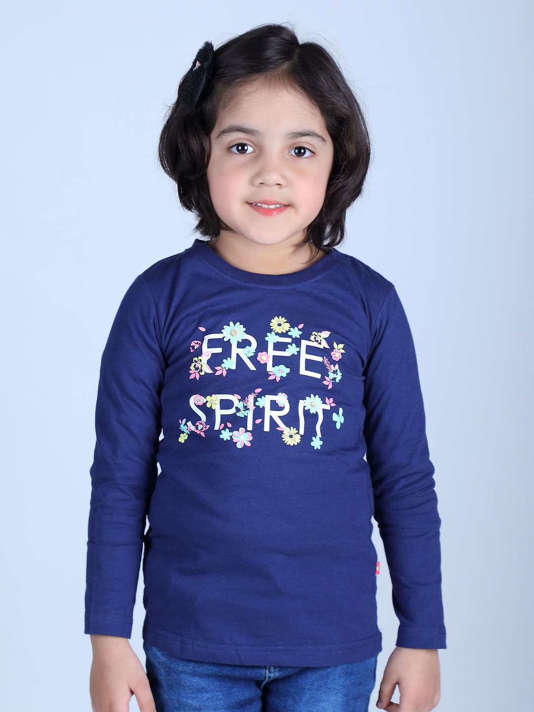 

3PIN Girls Cotton Typography Printed T-shirt, Navy blue