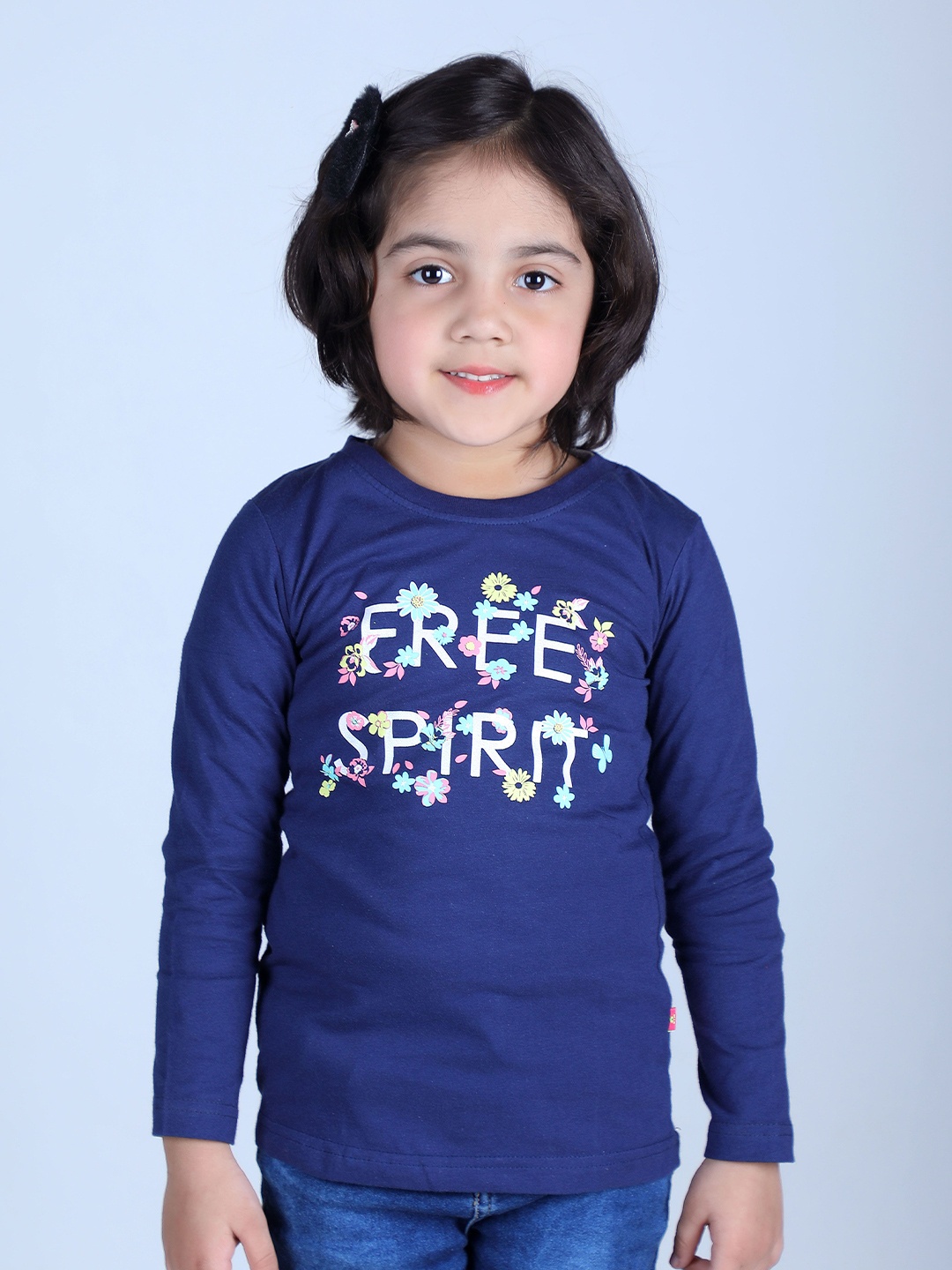 

3PIN Girls Cotton Typography Printed T-shirt, Navy blue