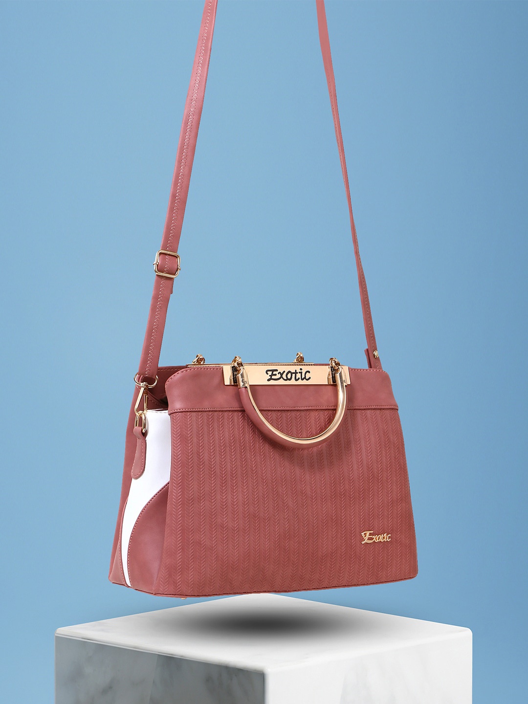 

Exotic Textured PU Bucket Handheld Bag, Rust