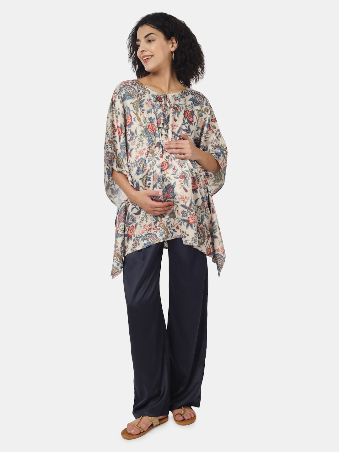

angloindu Floral Print Top, Beige