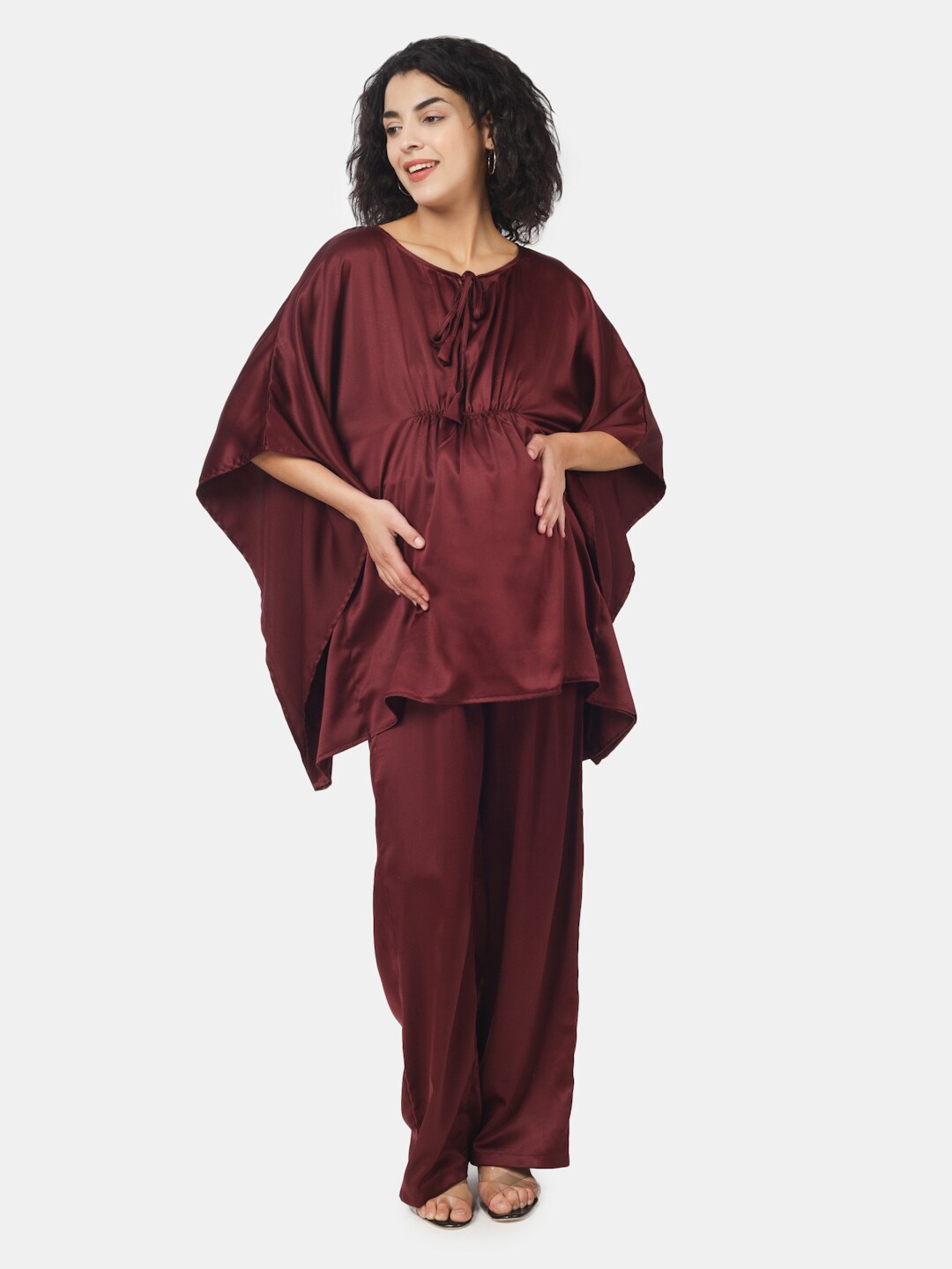 

angloindu Tie-Up Neck Kaftan Top, Burgundy