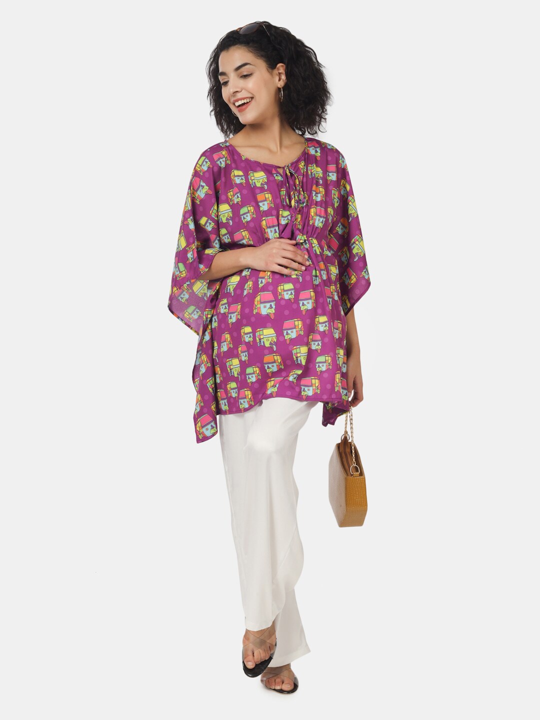 

angloindu Print Tie-Up Neck Kaftan Top, Purple