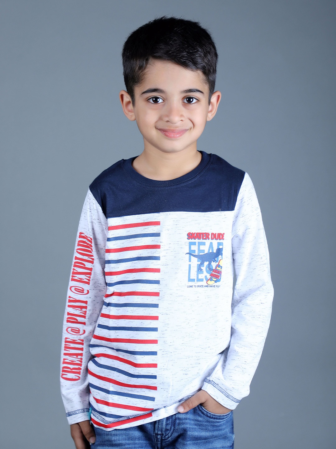 

3PIN Boys Striped Long Sleeves T-shirt, White