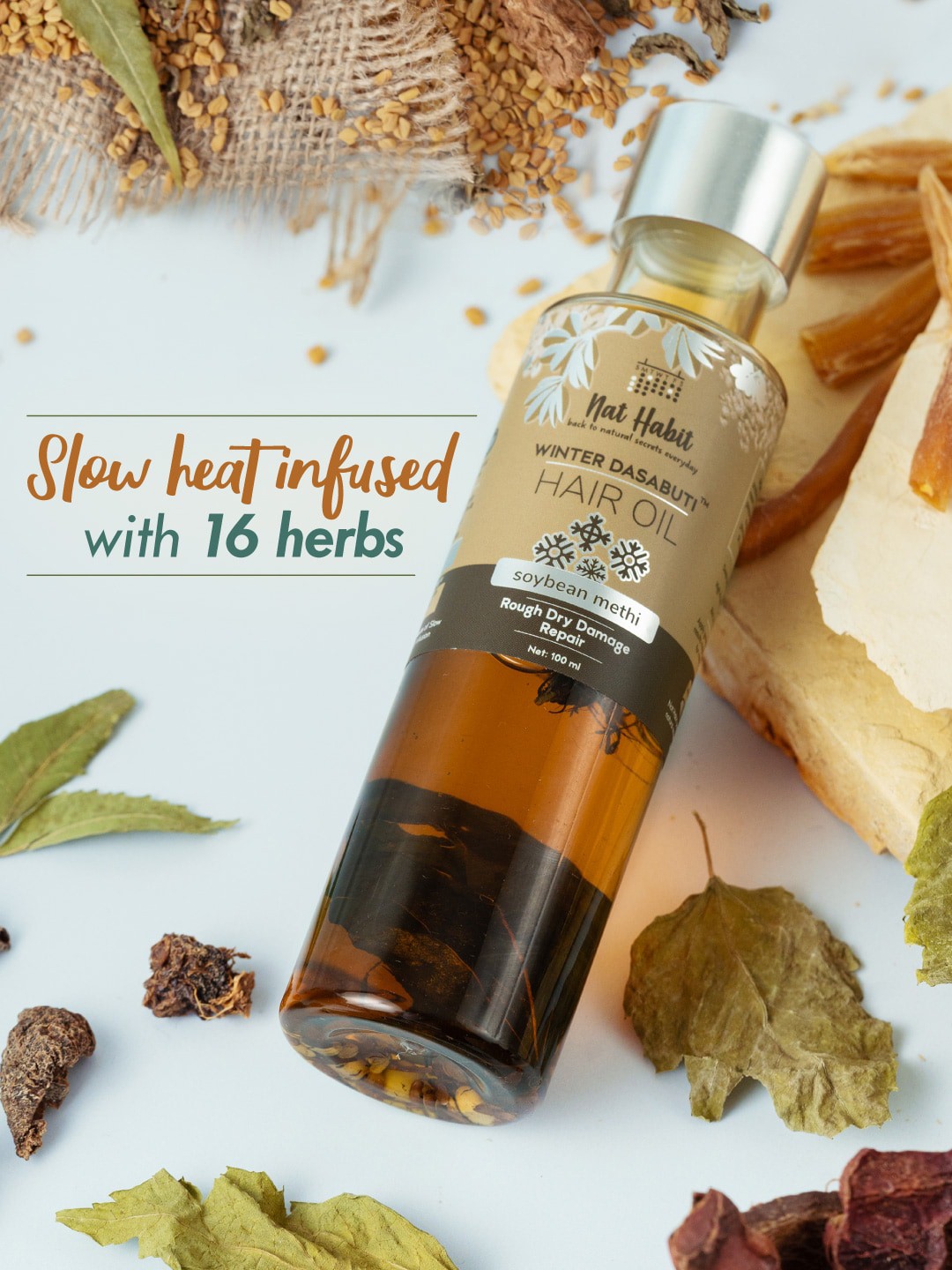 

Nat Habit Soybean Methi Winter Dasabuti Hair Oil For Rough Dry Damage Repair - 100ml, Brown