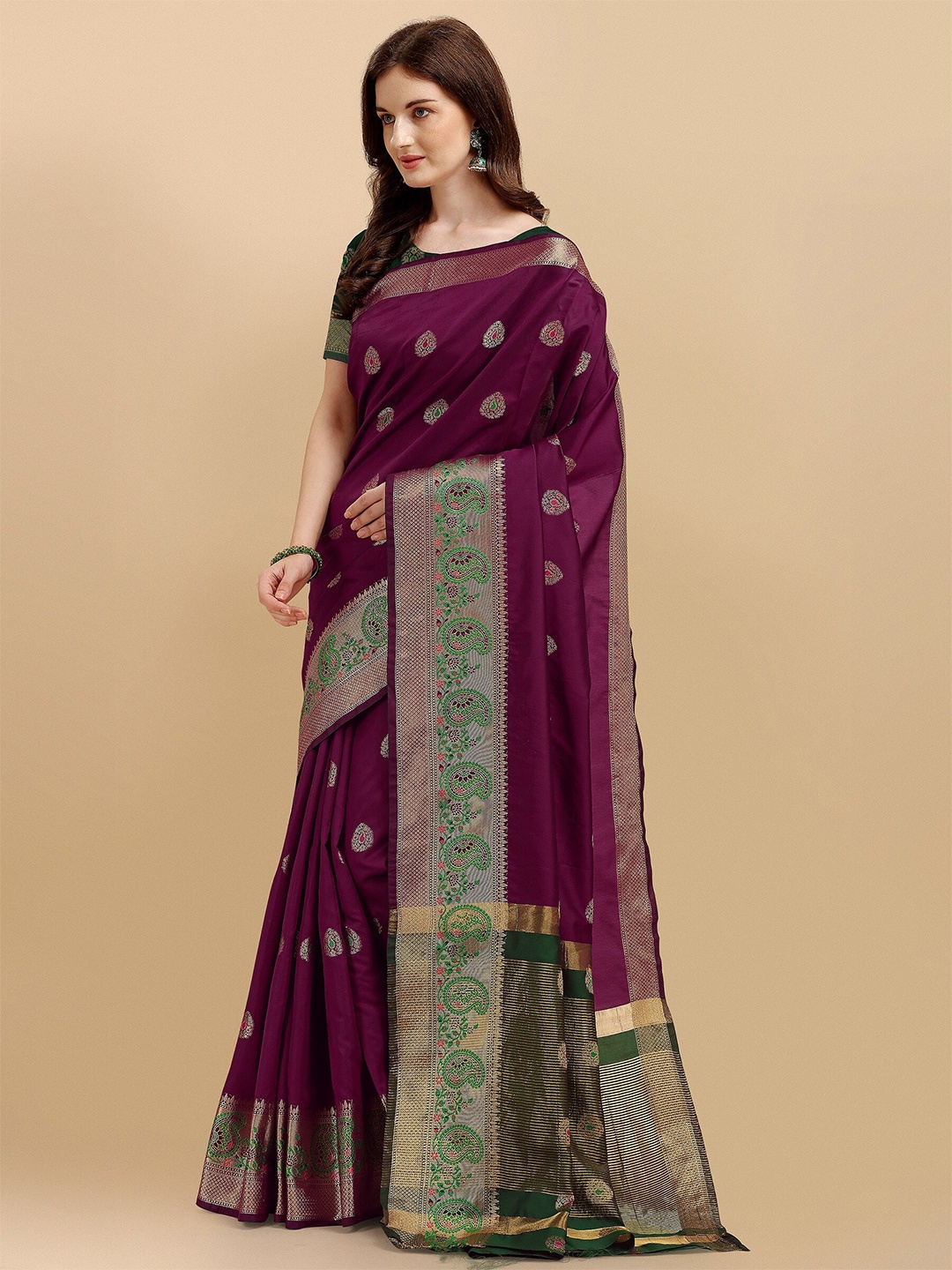 

Fashion Booms Paisley Banarasi Saree, Magenta