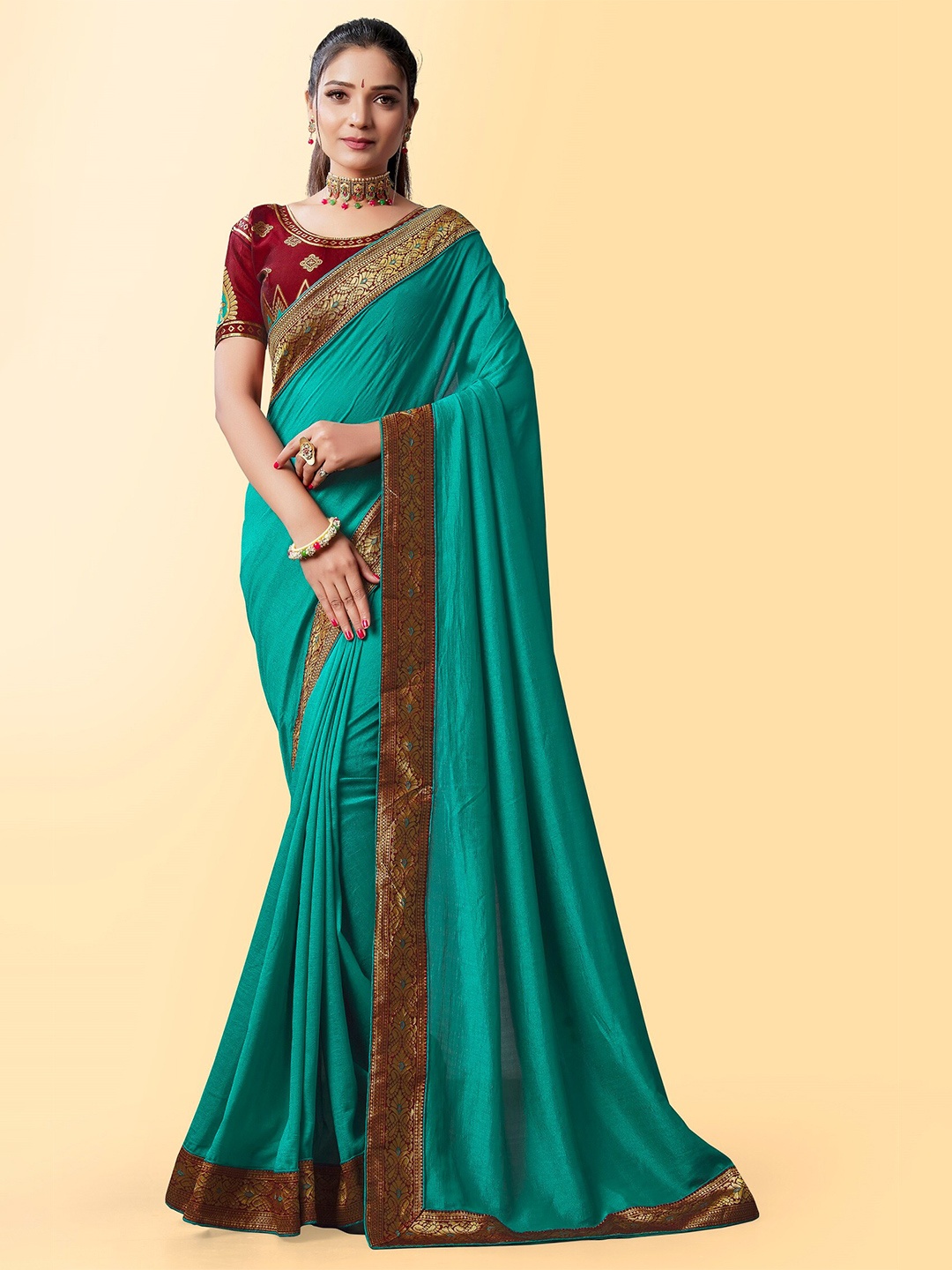 

Fashion Booms Zari Silk Blend Banarasi Saree, Blue